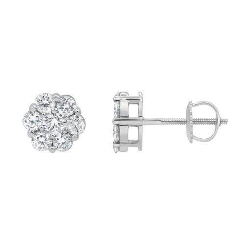 Luvmyjewelry Blossom 14k White Gold Flower Cluster Diamond Unisex Earrings In 14k White Gold
