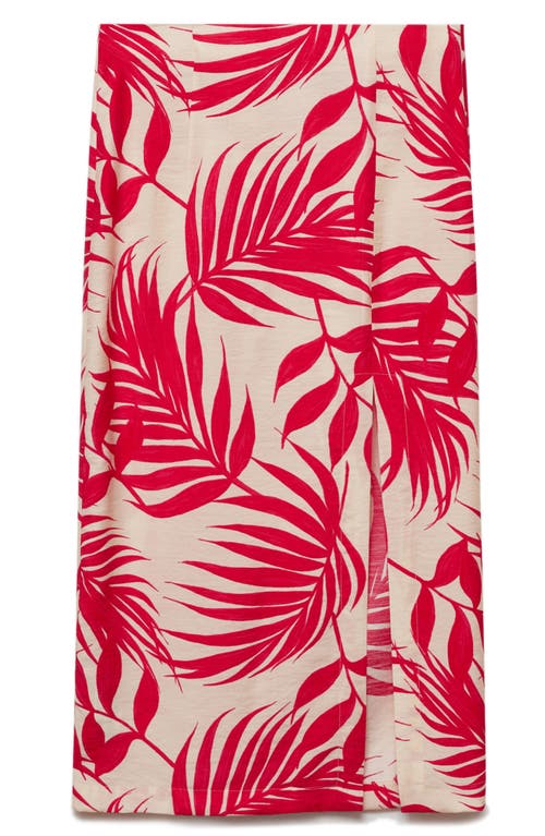 Shop Mango Print Side Slit Midi Skirt In Ecru