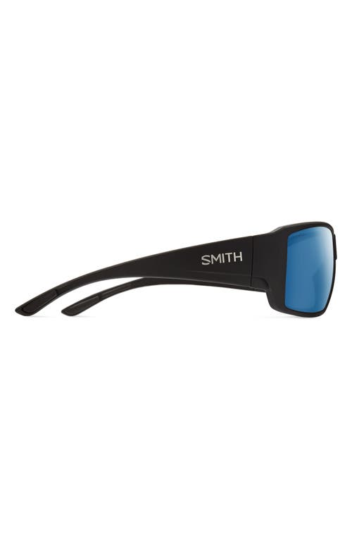 Smith Guides 62mm Chromapop™ Polarized Oversize Wraparound Sunglasses In Matte Black/blue Mirror