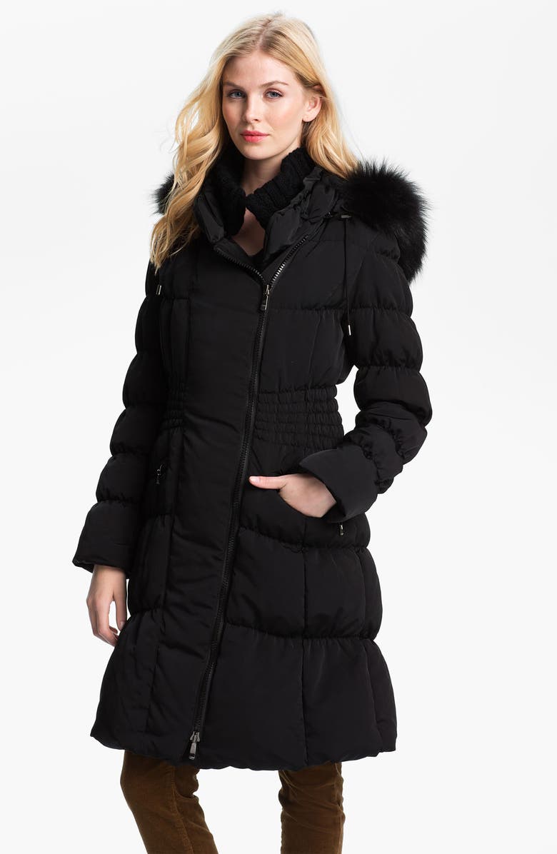 1 Madison Ruched Coat with Genuine Fox Fur | Nordstrom