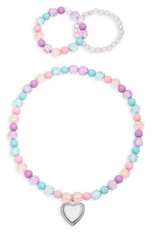Capelli New York Heart Locket Beaded Necklace & Bracelet Set in Pastel Cmb
