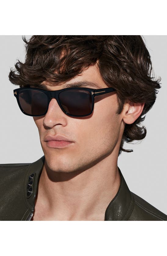 Tom Ford Giulio 57mm Geometric Sunglasses In Shiny Black / Brown