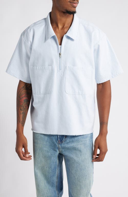 Shop Elwood Mechanic Half Zip Short Sleeve Shirt In Blue Pinstripe