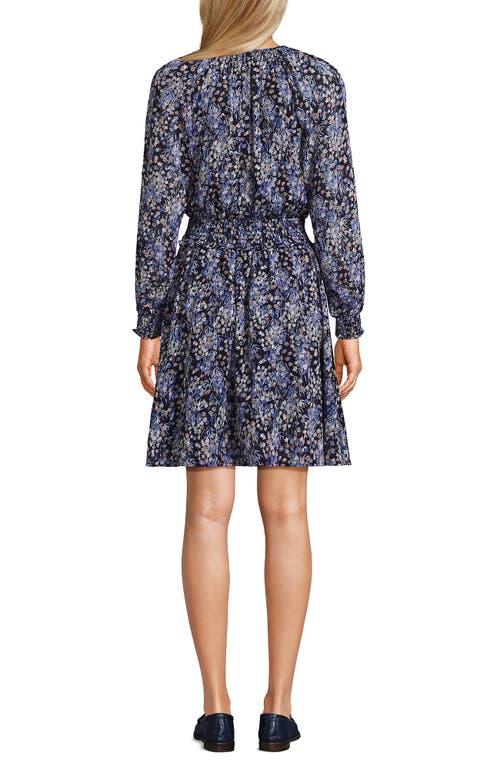 Shop Lands' End Chiffon Clip Dot Dress In Navy/cornflower Star Floral