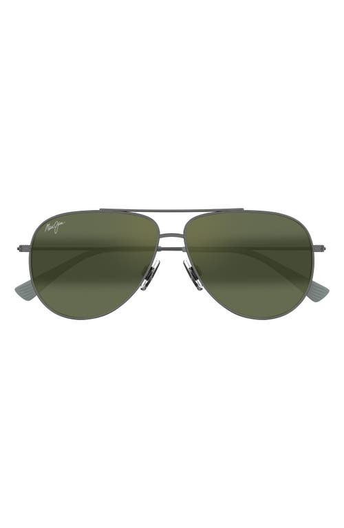 Maui Jim Hauoli Xl 62mm Polarized Oversize Aviator Sunglasses In Silver/maui Ht