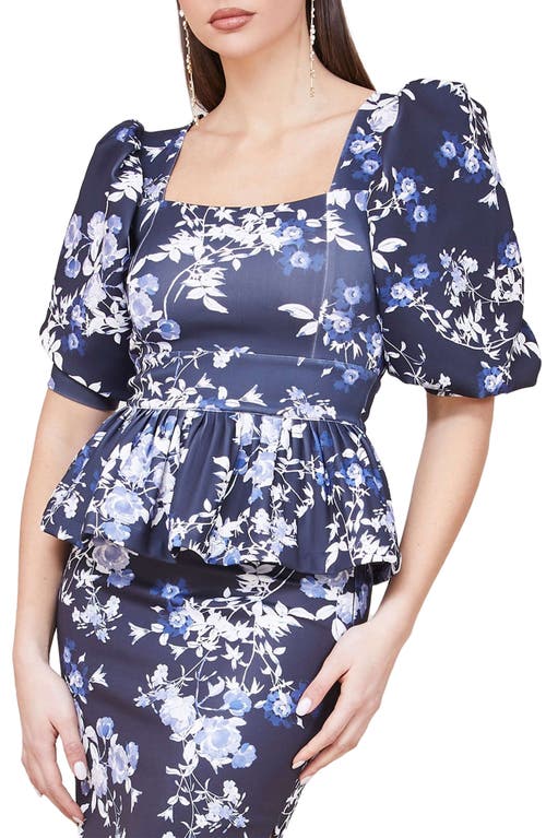Marciano Alexis Floral Peplum Blouse in Blue
