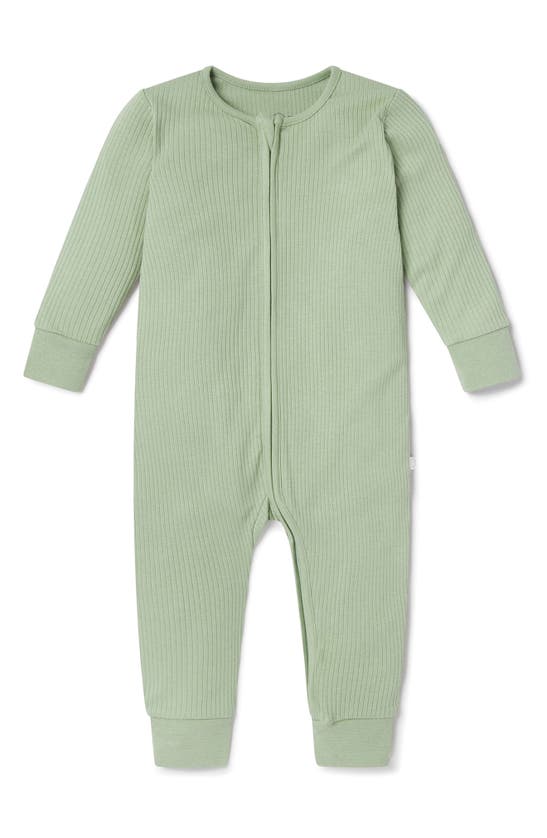 Mori Clever Zip Fitted One-piece Pajamas In Ribbed Sage