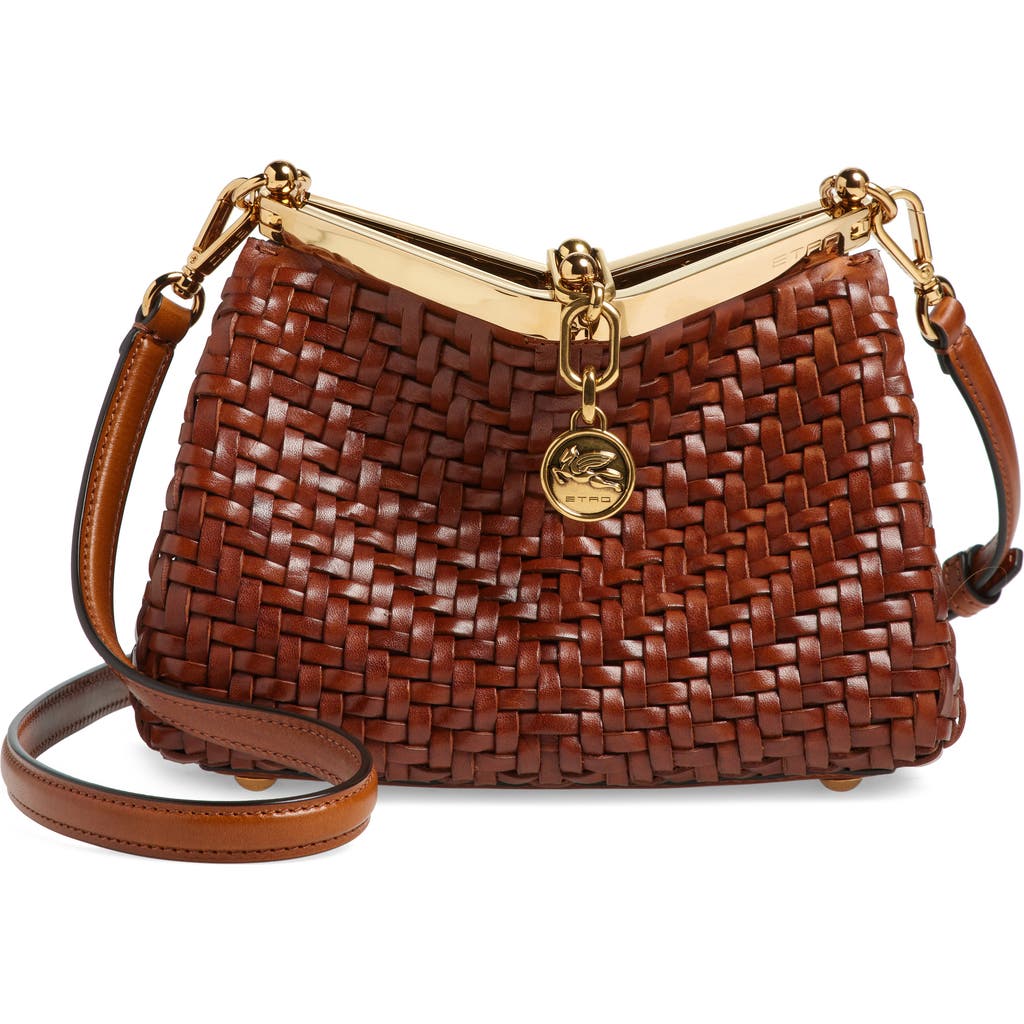Etro Small Vela Woven Shoulder Bag In M0124 Walnut