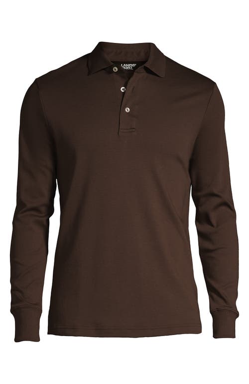 Shop Lands' End Long Sleeve Cotton Supima Polo Shirt In Rich Coffee