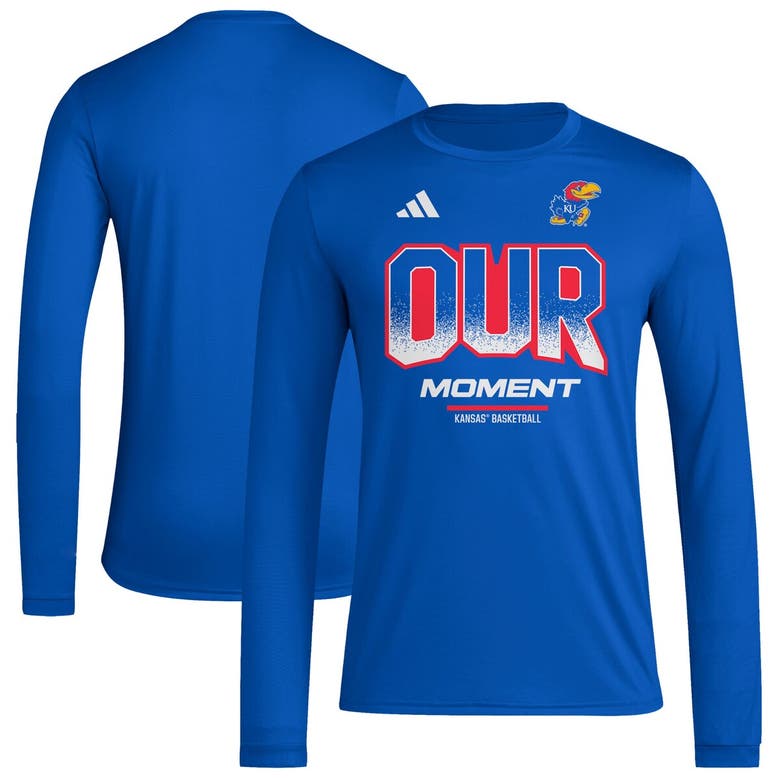 Shop Adidas Originals Unisex Adidas  Royal Kansas Jayhawks 2024 On-court Bench Our Moment Long Sleeve T-shirt
