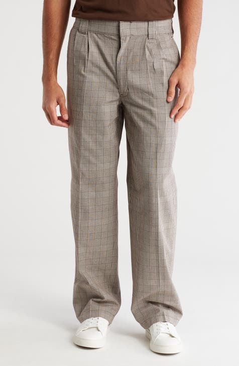 Plaid Pleated Straight Leg Pants