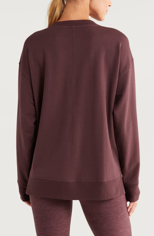 Shop Zella Luxe French Terry Sweatshirt In Burgundy Fudge