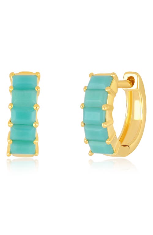 Turquoise Huggie Hoop Earrings in 14K Yellow Gold