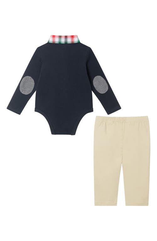 Shop Andy & Evan Button-up Bodysuit & Pants Set In Blue/beige