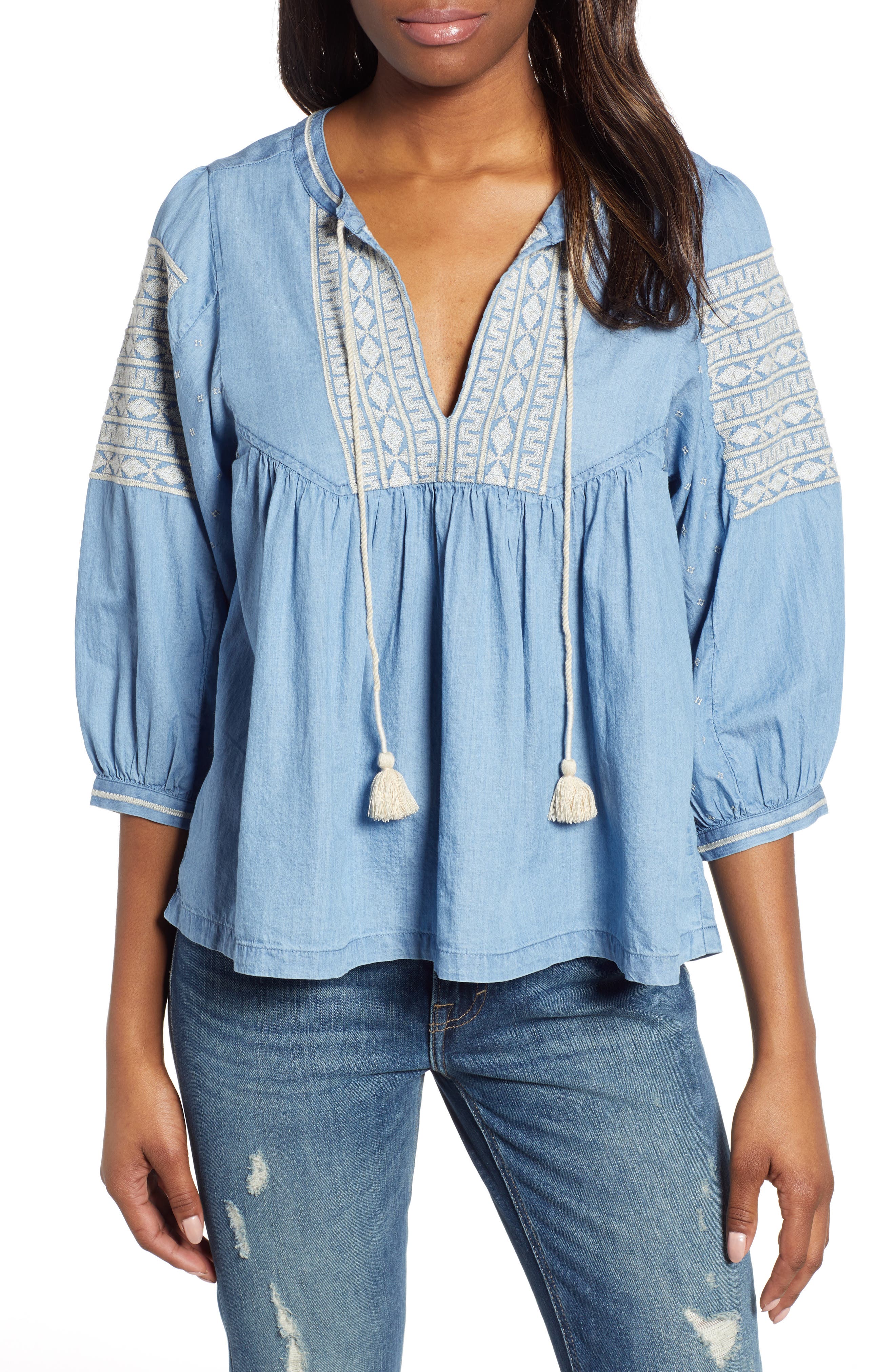 lucky brand embroidered peasant top