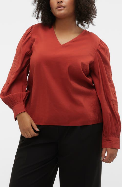 Curve Eyelet Sleeve Top in Red Ochre