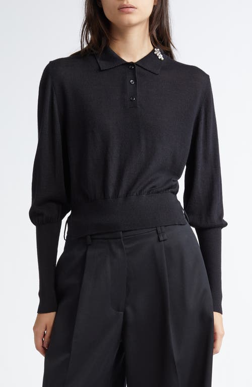 Shop Simone Rocha Crystal Embellished Merino Wool & Silk Polo Sweater In Black/pearl/clear