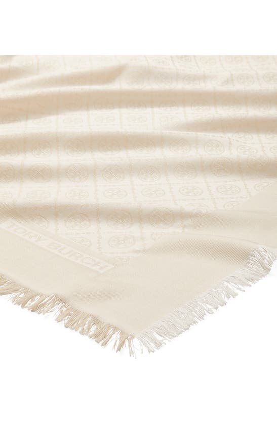 Shop Tory Burch T-monogram Jacquard Wool & Silk Oblong Scarf In New Ivory