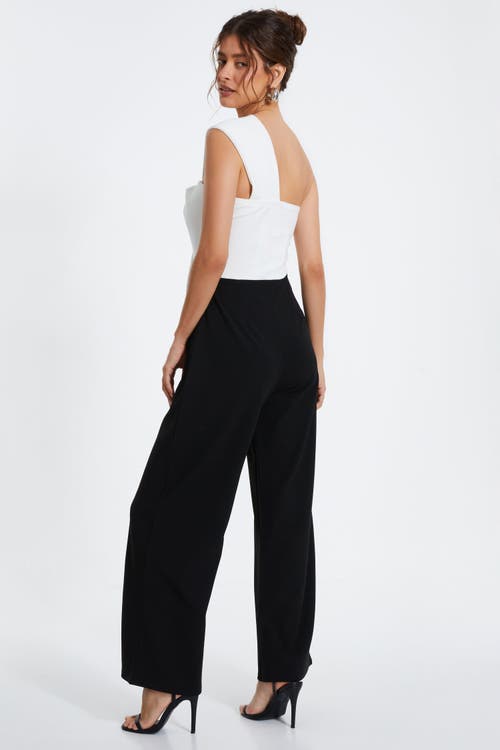 Shop Quiz One Shoulder Scuba Crepe Knot Front Jumpsuit In Black