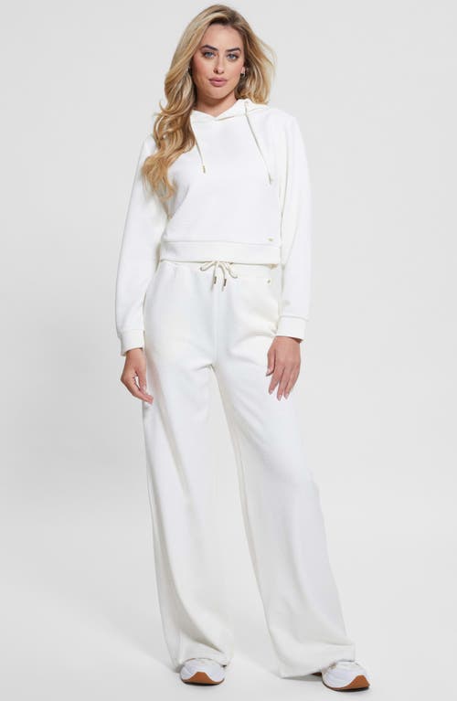 Shop Guess Peony Jacquard Logo Wide Leg Drawstring Pants In Peony Dove White Aop