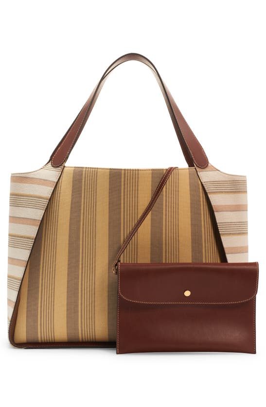 Shop Stella Mccartney Stripe Canvas Tote In 7002 Yellow/ Taupe