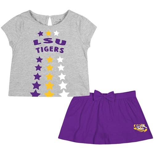 Girls Toddler Colosseum Heathered Gray/Purple LSU Tigers Smile T-Shirt & Skirt Set in Heather Gray