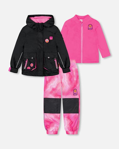 Deux Par Deux Little Girl's Printed 3 In 1 Mid-Season Set Black And Fuchsia Marble in Black Printed Fuchsia Marble at Nordstrom