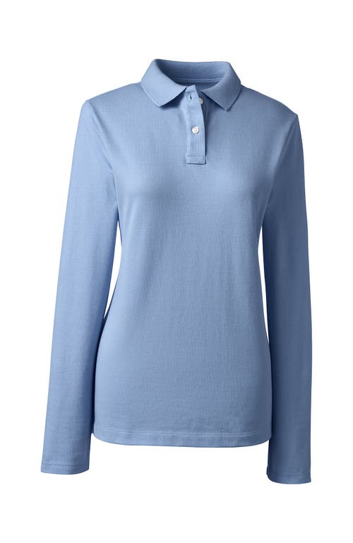 Shop Lands' End School Uniform  Long Sleeve Feminine Fit Mesh Polo Shirt In Blue