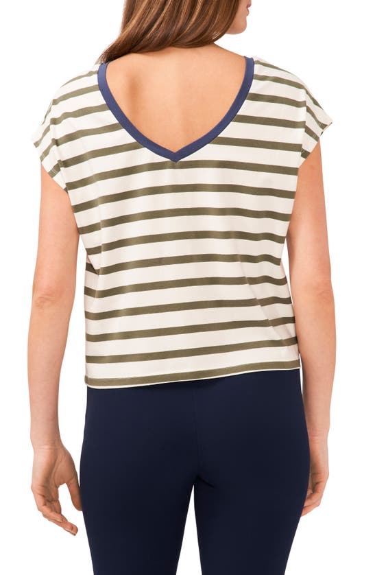 Shop Halogen Stripe V-back Cotton T-shirt In White Clover