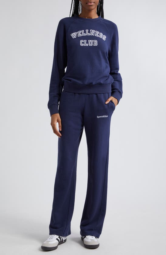 Shop Sporty And Rich Sporty & Rich Wellness Club Crewneck Graphic Sweatshirt In Navy