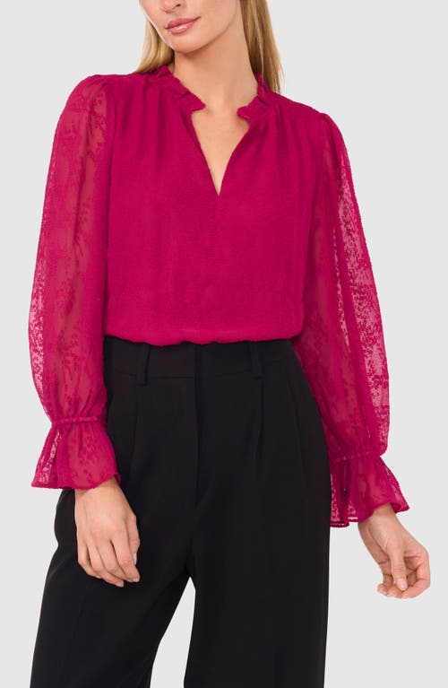 Halogenr Halogen(r) Split Neck Ruffle Top In Raspberry Purple