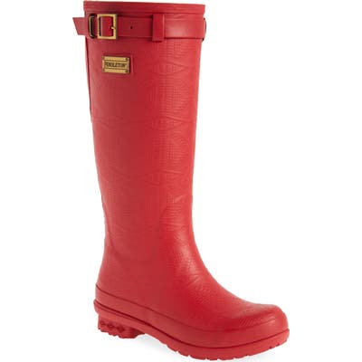 Pendleton Embossed Tall Waterproof Rain Boot, Red