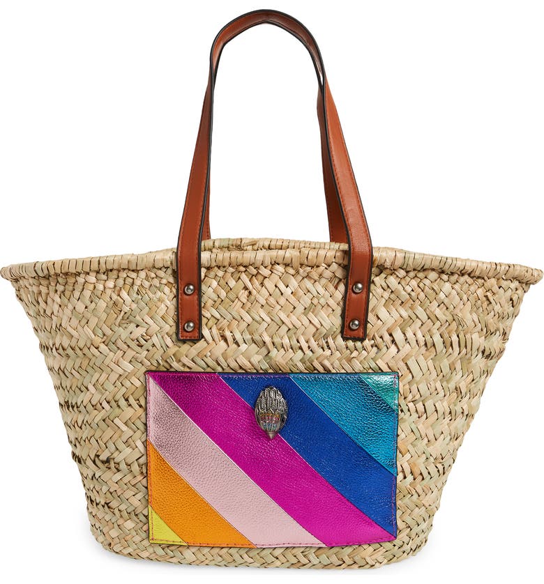 KURT GEIGER LONDON Kensington Woven Straw Basket Tote, Main, color, MULTI STRIPE