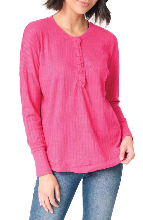 Shop Gibsonlook Ruffle Trim Rib Henley In Raspberry