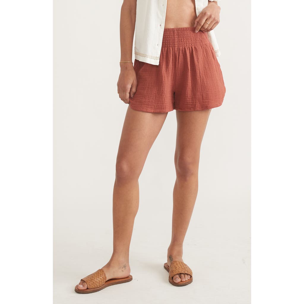 MARINE LAYER MARINE LAYER CORINNE SMOCKED DOUBLE CLOTH COTTON SHORTS