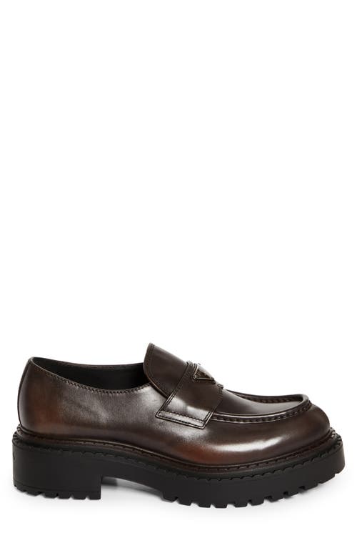 Prada Double Chocolate Platform Loafer In Moro