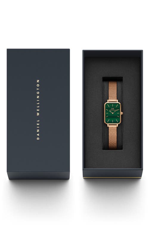 Daniel Wellington Quadro Melrose Mesh Strap Watch, 20mm X 26mm In Rose Gold/green