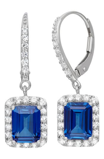 Fzn Sterling Silver Created Sapphire Drop Earrings In Sapphire