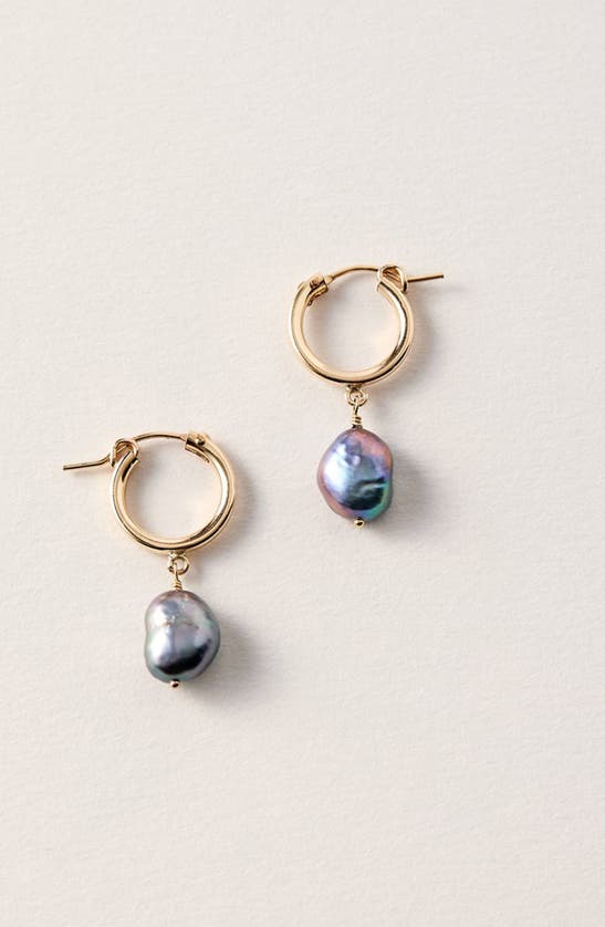 Set & Stones Adelle Keshi Pearl Hoop Earrings In Gold / Peacock