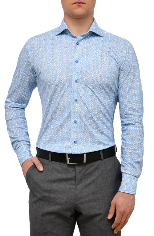 Emanuel Berg 4Flex Neat Floral Knit Button-Up Shirt in Blue