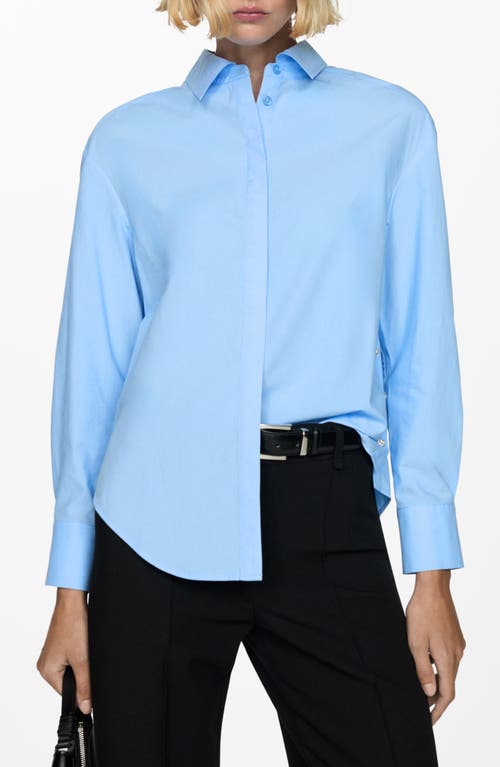 Shop Mango Poplin Button-up Shirt In Sky Blue