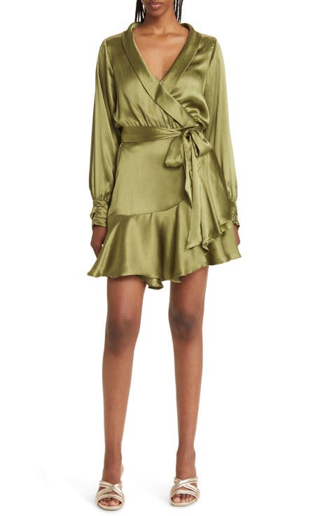 Galiena Long Sleeve Satin Wrap Dress