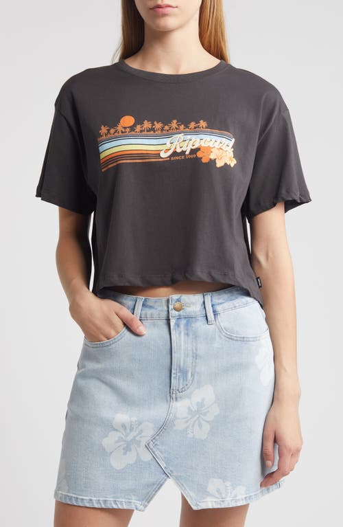 Sunset Crop Cotton Jersey Graphic T-Shirt in Washed Black