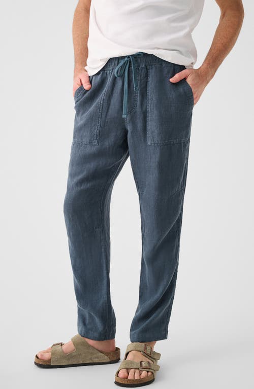 Faherty Linen Drawstring Pants In Blue