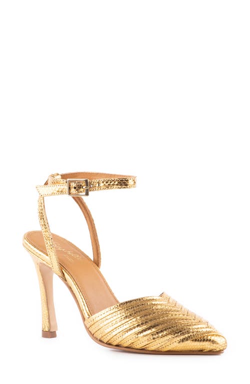 Onto the Next Ankle Strap Pointed Toe Pump in Gold