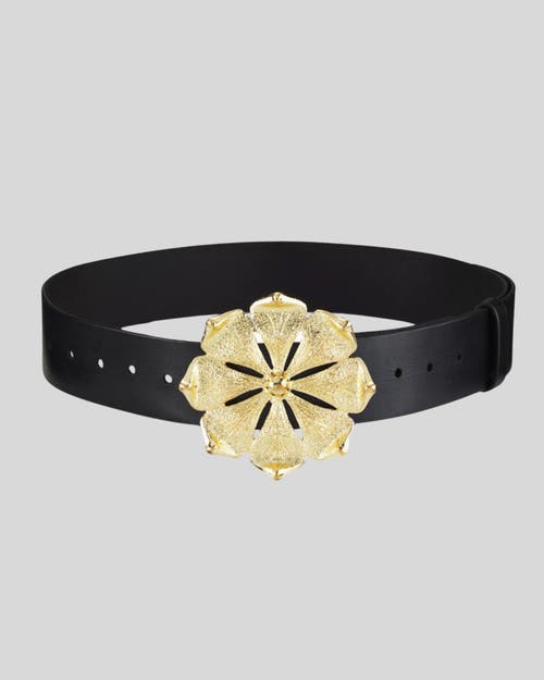 Gold Flower Buckle Belt in Black