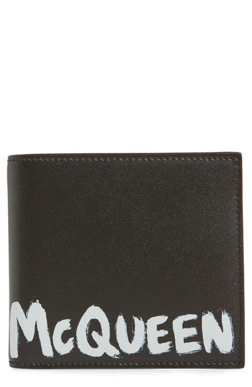 Alexander Mcqueen Graffiti Logo Leather Bifold Wallet In Black/white