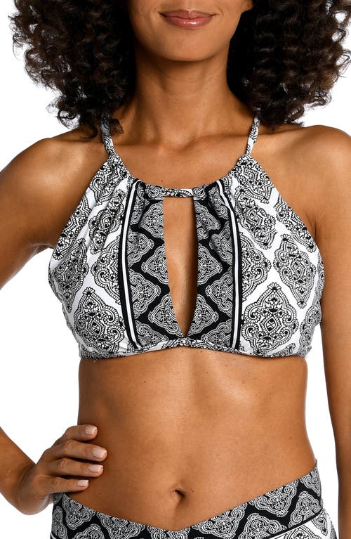 La Blanca Oasis High Neck Keyhole Bikini Top In Black/white