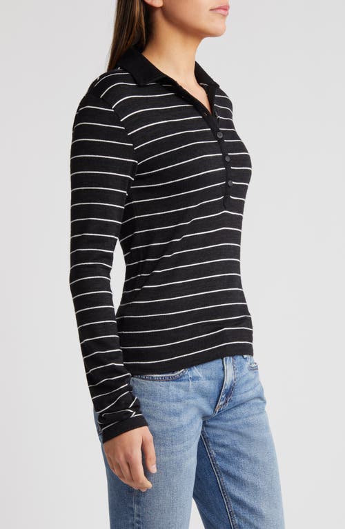 Shop Rag & Bone The Knit Stripe Long Sleeve Polo In Black Multi