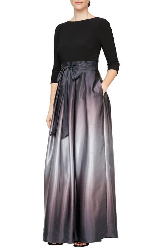 Slny Sl Fashions 3/4 Length Sleeve Ombre Dress In Black Silver